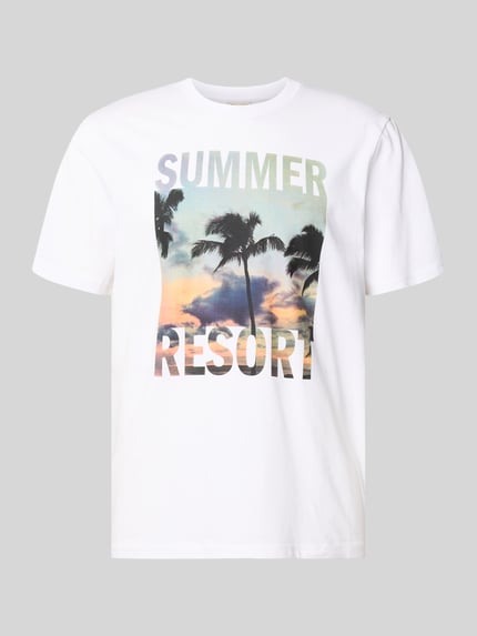 Produktfoto, Regular Fit T-Shirt aus reiner Baumwolle Modell 'MAGDY LIFE' von Only & Sons, Optik: unifarben, Foto-Print, Rundhals, Kurzarm