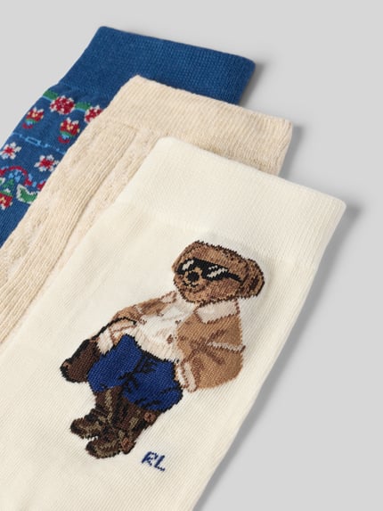 Produktfoto, Socken mit Bärenmotiv im 3er-Pack von POLO RALPH LAUREN, mehrfarbig mit Motiv-Print und Logo-Stitching, Damen Socken, 3er-Pack