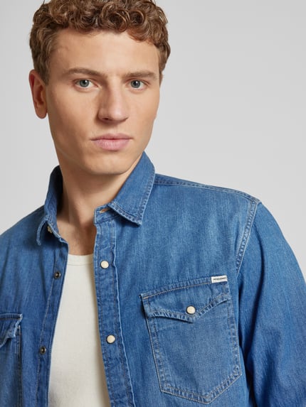 JACK & JONES Slim fit vrijetijdsoverhemd met kentkraag, model 'ESHERIDAN'' Jeansblauw - 3