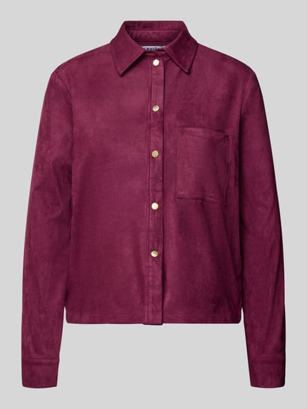 Produktfoto, Regular Fit Bluse in Leder-Optik Modell 'Je44ssica' von ZABAIONE in Bordeaux mit Knopfleiste, Hemdblusenkragen, Brusttasche, glatte Textur