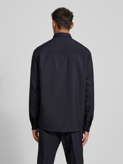 Cruna Regular fit overhemdjack van wolmix model 'Osaka' Marineblauw - 5