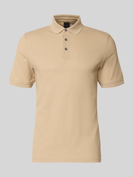Productfoto, Slim Fit Poloshirt met structuurpatroon van bugatti, pure katoen, knoopsluiting, ruglengte maat M 73 cm, beige kleur