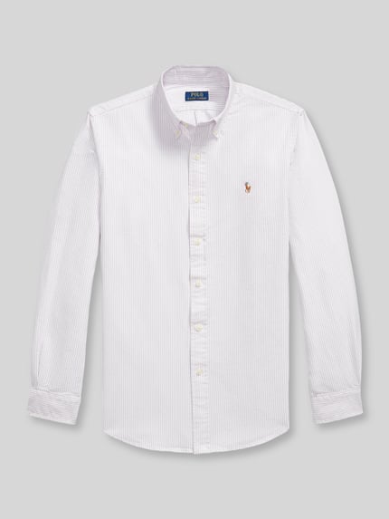 Productfoto, wit-roze gestreept vrijetijdsoverhemd van puur katoen met knoopsluiting, Custom Fit Freizeithemd aus reiner Baumwolle van Polo Ralph Lauren, Heren
