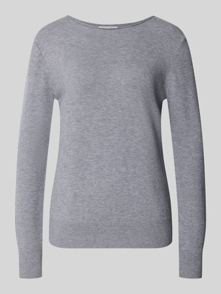 Produktfoto, Regular Fit Strickpullover aus Viskose-Mix mit U-Boot-Ausschnitt von Christian Berg Woman, grau, gerippte Abschlüsse, langärmelig, Damenmode