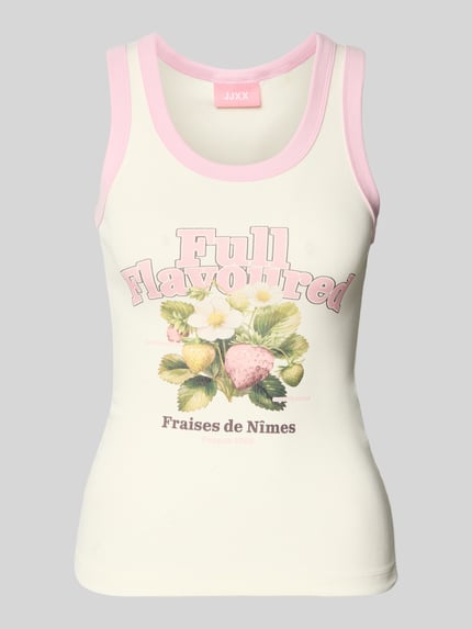 Produktfoto, Trägertop mit Motiv-Print Modell 'HILDA' van JJXX, mix van katoen en elastaan, slim fit, motiefprint, ronde hals, ruglengte maat S 52 cm, dames