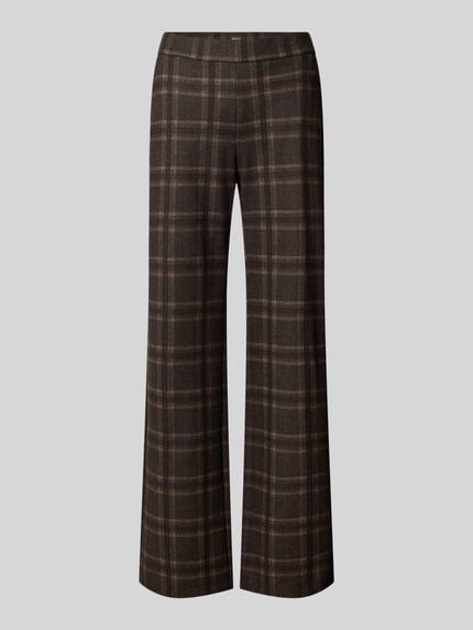 Produktfoto, Hohe Taille Hose Modell 'Chiara' von MAC, melierte weite Damenhose aus Jersey-Baumwollmix, braun kariertes Muster, neutrale Textur.
