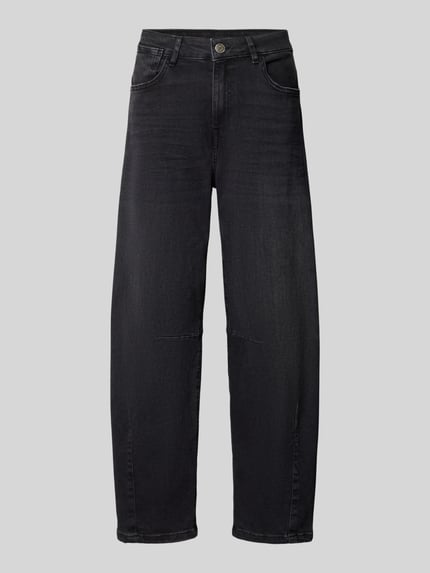 Productfoto, donkergrijze Barrel Fit jeans uit katoenmix model 'Lissie boldy' van OPUS, dames jeans, gladde stof, rechte pijpen