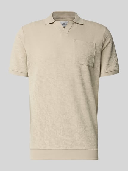Produktfoto, Regular Fit Poloshirt aus Baumwoll-Mix von s.Oliver RED LABEL, beige, unifarben, Seersucker-Struktur, Polokragen, Brusttasche, kurzarm