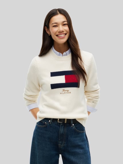 Tommy Hilfiger Pullover aus Wolle Kaschmir mit Logo-Intarsie Offwhite 4