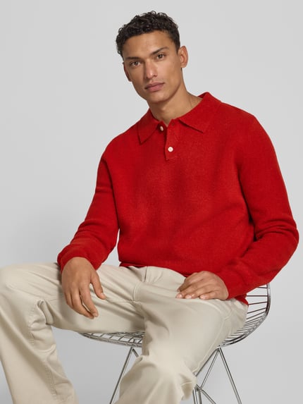 Forét Regular Fit Poloshirt aus Woll-Mix mit Knopfleiste Rot 3
