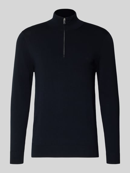 Profuomo Slim fit gebreide pullover met zijdegehalte en ritssluiting Marineblauw - 2