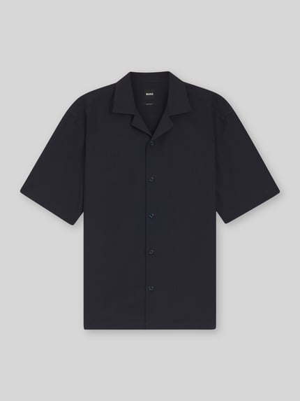 BOSS Relaxed Fit Kurzarmhemd aus Woll-Mix Marine 2