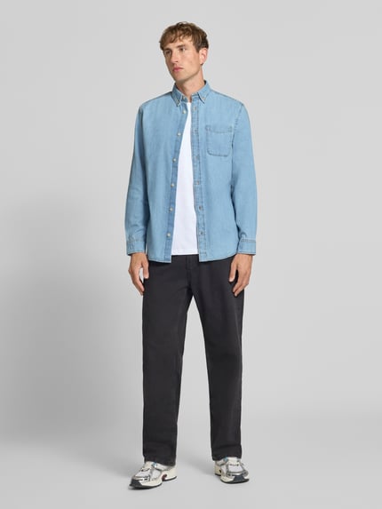 JACK & JONES Regular Fit Jeanshemd mit Brusttasche Modell 'BROOK' Jeansblau 1