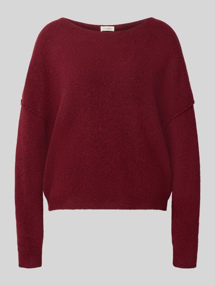 Produktfoto, Relaxed Fit Strickpullover aus Material-Mix mit Leinen-Anteil von American Vintage in dunklem Rot, gerippte Abschlüsse, Damen Strickpullover, langärmlig, Rundhalsausschnitt