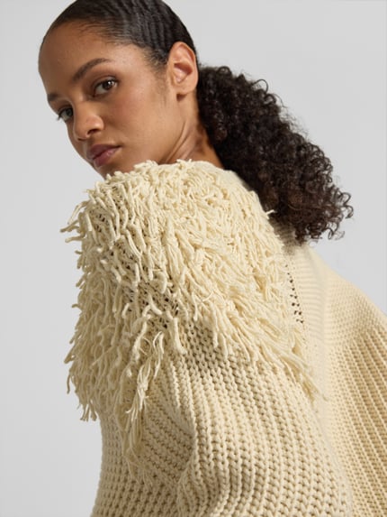 Jake*s Studio Woman Relaxed Fit Strickpullover mit Fransen Ecru 3