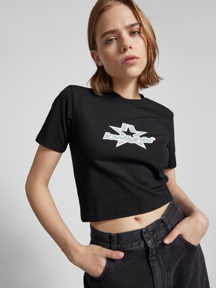 Low Lights Studios Kort T-shirt met labelprint, model 'SUPERSTAR' Zwart - 3
