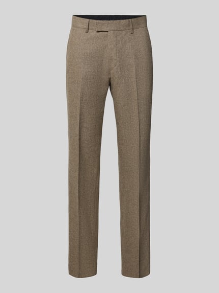 Productfoto, Slim Fit Hose aus Woll-Mix mit Baumwoll-Anteil Modell 'Tenuta' van Tiger of Sweden in lichtbruine tint, met biesvouwen en achterzakken, haak- en ritssluiting, context: dames broek, maat 50, taillewijdte 45 cm, binnenbeenlengte 81 cm