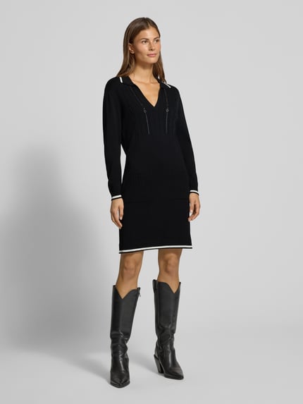 Liu Jo Sport Knielanges Strickkleid mit Kontraststreifen Black 1