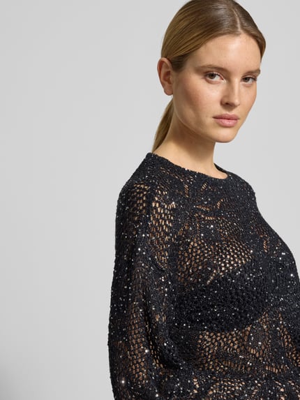 VERO MODA Relaxed Fit Strickpullover mit Pailletten Modell 'LEILANI FLOWERS' Black 3