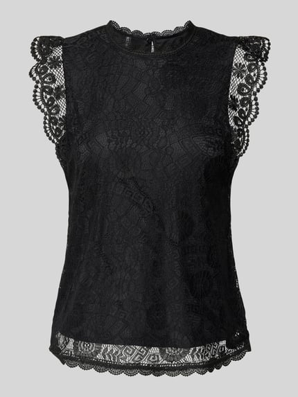 PIECES Shaped Fit Blusentop mit Spitzenbesatz Modell 'OLLINE' Black 2