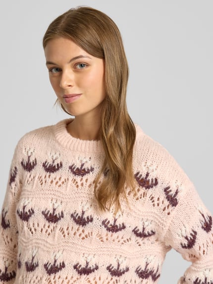 VERO MODA Regular Fit Strickpullover mit Lochstrickmuster Modell 'IDELLE' Rosa 3