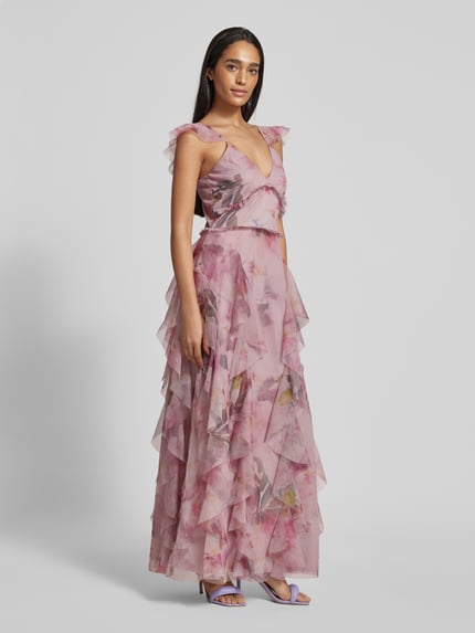 Lace & Beads Abendkleid mit Volants Rosa 1