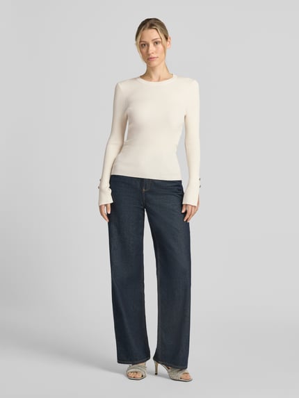 GUESS Slim Fit Longsleeve aus Viskose-Mix Modell 'Ellie' Ecru 1