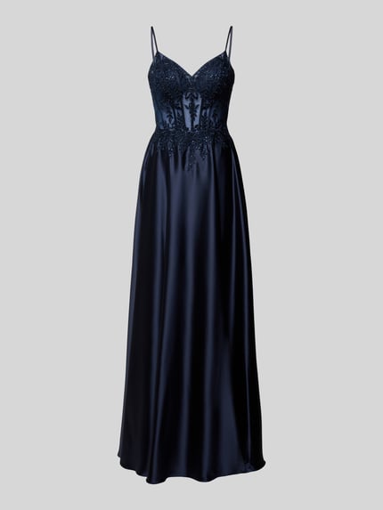 LUXUAR FASHION Regular Fit Abendkleid mit floralem Spitzenbesatz Dunkelblau 2
