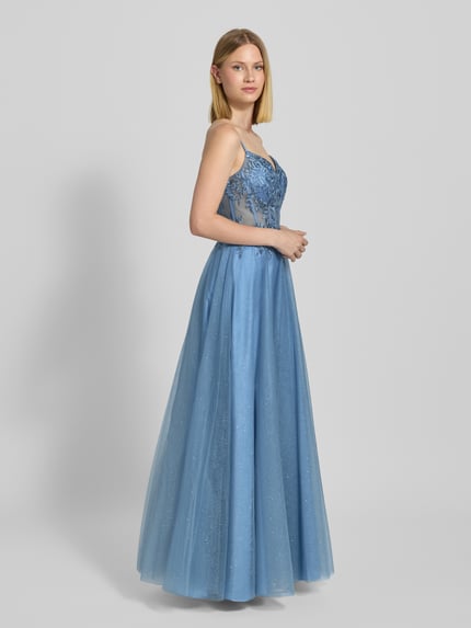 LUXUAR FASHION Avondjurk met siersteentjes Blauw - 1