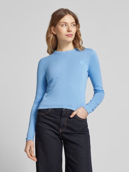 HUGO Strickpullover mit Label-Stitching Modell 'Scallia' Hellblau 4