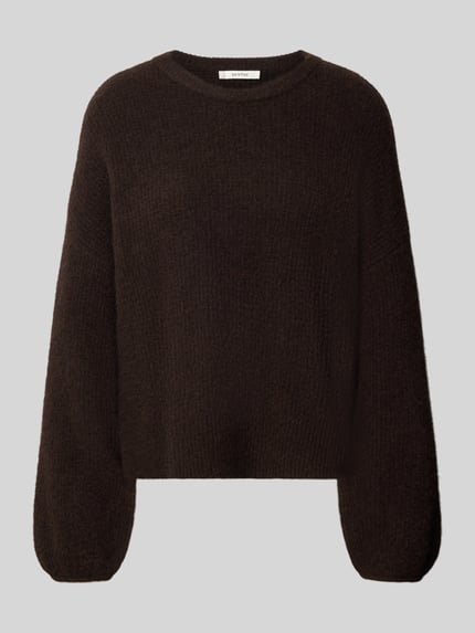 Produktfoto, Relaxed Fit Pullover aus Woll-Alpaka-Mix Modell 'Alpha' von Gestuz in donkerbruin, tricotlook met zachte textuur, ruglengte maat S 52 cm, mouwlengte maat S 49 cm, dames pullover