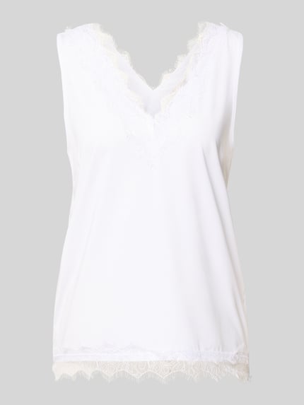 Productfoto, Regular Fit Bluse met kanten afwerking model 'Bicco' van FREE/QUENT, mouwloos, V-hals, elastische materiaalmix, wit