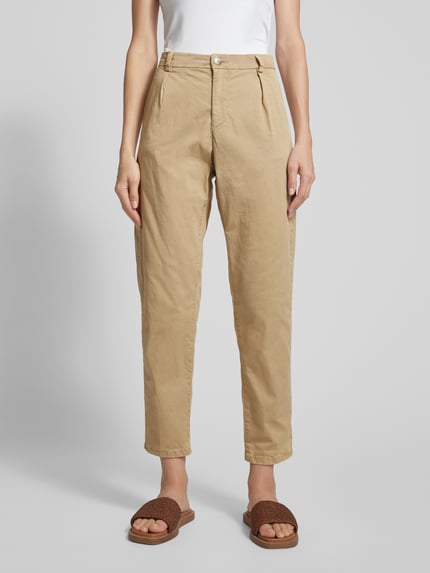 Goldgarn Tapered fit bandplooibroek van katoenmix Beige - 4