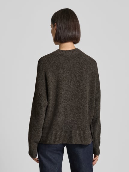 VERO MODA Sweter o kroju relaxed fit z domieszką wełny model 'BOOM' Czekoladowy melanż 5