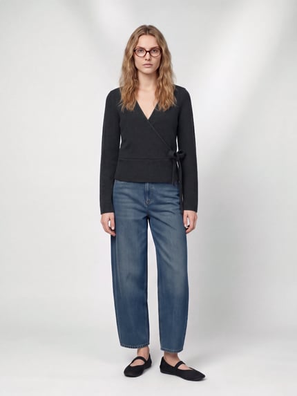 ONLY Langarmshirt mit Wickeloptik Anthrazit Melange 1