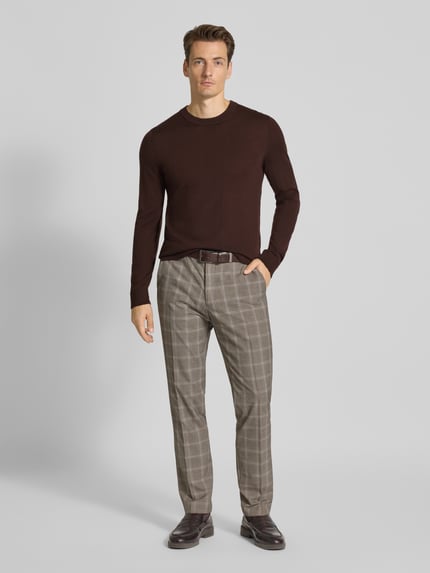 Selected Sweter o kroju regular fit z czystej wełny merino model ‘TRAY’ Ciemnobrązowy 1