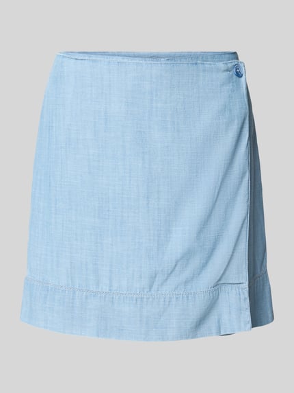 Produktfoto, Skort aus Lyocell-Baumwoll-Mix in Wickel-Optik von JAKE*S STUDIO WOMAN, lichtblauw, A-lijn, denimlook, knoopsluiting, structuur.