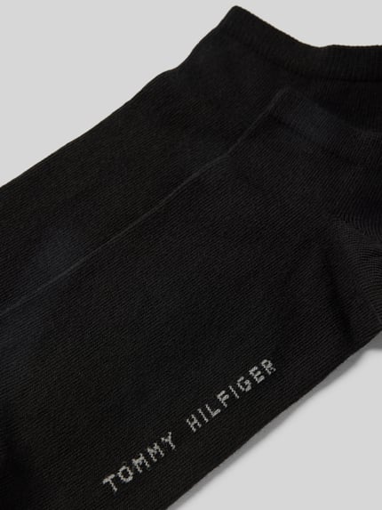 Produktfoto, Sneaker-Sokken im Set van 2 van Tommy Hilfiger in effen zwart, geborduurd logo, smalle ribboordjes, katoenmix, versterkte hiel en kant