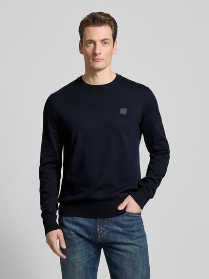 BOSS Orange Gebreide pullover met ronde hals, model 'Kanovano' Marineblauw - 4