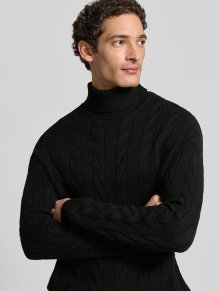 Christian Berg Men Slim gebreide pullover met kabelpatroon Zwart - 3