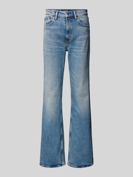 Produktfoto, Bootcut Jeans im Used-Look von Polo Ralph Lauren aus blauem Baumwoll-Elasthan-Mix mit Eingrifftaschen, strukturierte Denim-Textur