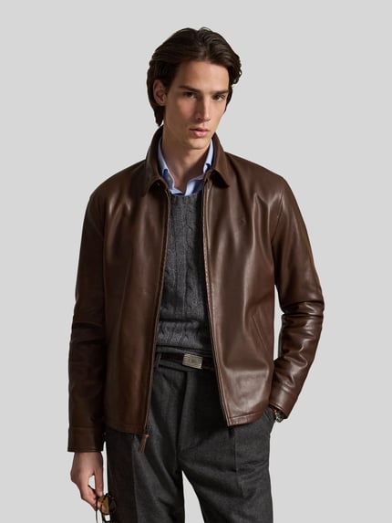 Polo Ralph Lauren Regular Fit Lederjacke aus echtem Leder Dunkelbraun 4