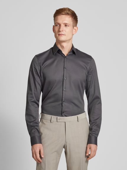 Jake*s Slim Fit Businesshemd mit extra langem Arm Anthrazit 4