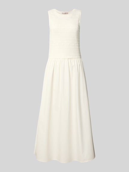 Productfoto, Maxikleid mit Spitze und Rundhalsausschnitt van Christian Berg Woman Selection, dames maxi-jurk van materiaalmix met stretch, A-lijn, witte kleur, ruglengte maat 36: 131 cm, borstwijdte maat 36: 36 cm