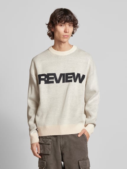 REVIEW Sweter z dzianiny z wyhaftowanym logo Écru 4