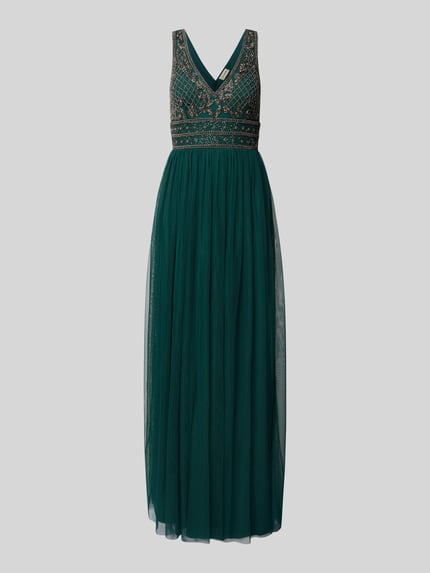 Lace & Beads Abendkleid mit Perlen- und Ziersteinbesatz Dunkelgruen 2