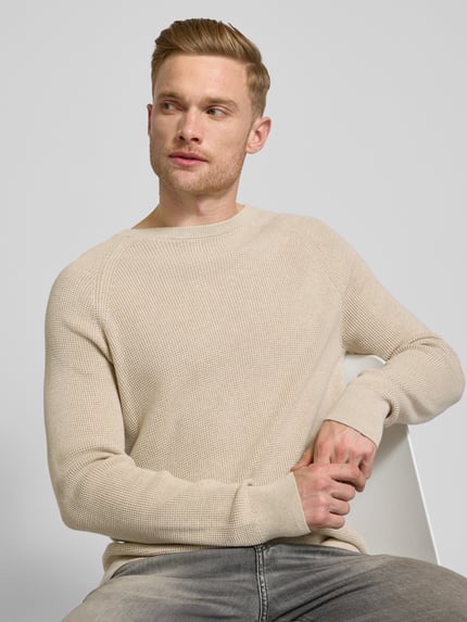 OLYMP Level 5 Sweter z dzianiny z prążkowanymi wykończeniami Piaskowy 3
