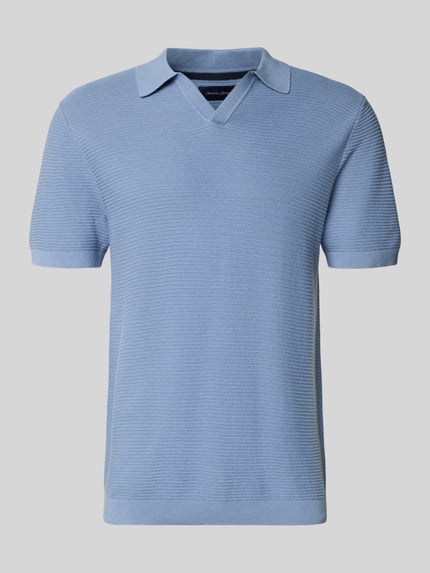 Produktfoto, gebreid shirt met polokraag en v-hals van Christian Berg Men, puur katoen, regular fit, lichtblauw, fijne structuur