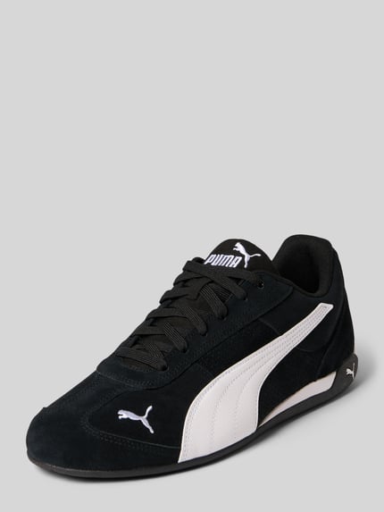 Produktfoto, Sneaker aus Leder-Mix mit Logo-Stitching von PUMA, zwart met witte details, afgeronde punt, vetersluiting, heren sneaker, hakhoogte 2 cm, schachthoogte 8 cm, schachtbreedte 8 cm, labeldetails, matte en suède textuur