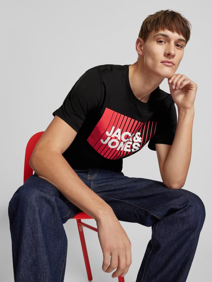 JACK & JONES t-shirt z nadrukiem z logo model 'CORP' Czarny 3